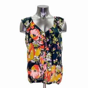 KIRRA Black Floral V-Neck Sleeveless Blouse